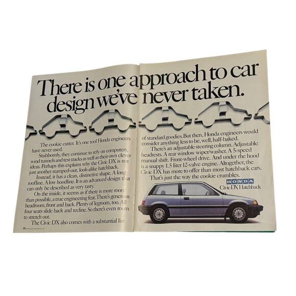 Honda Civic DX Hatchback 1986 Advertisement 2 Pg 5 Speed Manual Cookie Cutter - Picture 2 of 5